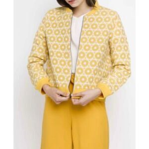 NWOT Compania Fantastica Yellow Geometric Print Bomber Jacket Women's Small